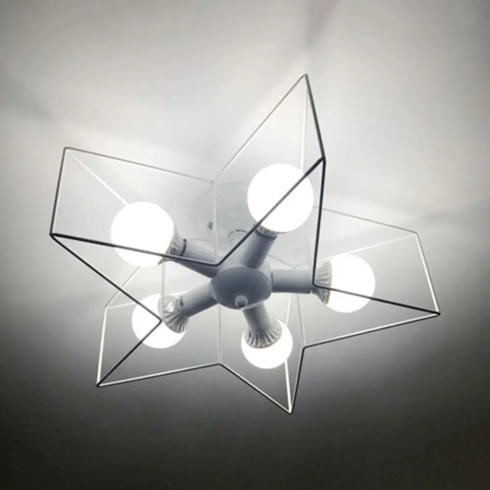 DecorBites™ DecorBites™ Stylish Star Cage Semi Flush Pendant Light with Metallic Shade - 5 Lights for Bedroom Ceiling Lighting (Black/White)
