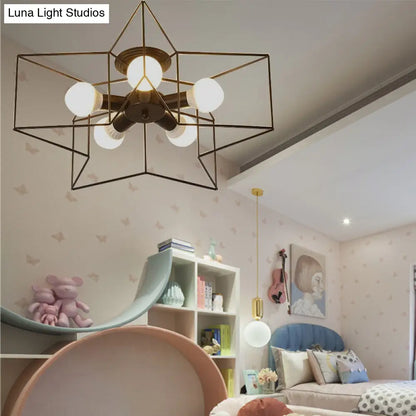 DecorBites™ DecorBites™ Stylish Star Cage Semi Flush Pendant Light with Metallic Shade - 5 Lights for Bedroom Ceiling Lighting (Black/White)