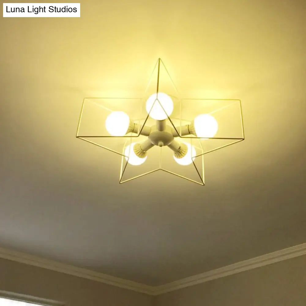 DecorBites™ DecorBites™ Stylish Star Cage Semi Flush Pendant Light with Metallic Shade - 5 Lights for Bedroom Ceiling Lighting (Black/White)