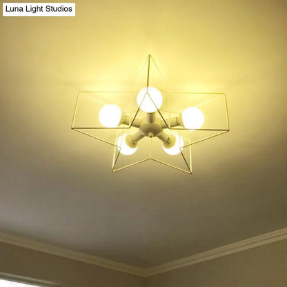 DecorBites™ DecorBites™ Stylish Star Cage Semi Flush Pendant Light with Metallic Shade - 5 Lights for Bedroom Ceiling Lighting (Black/White)