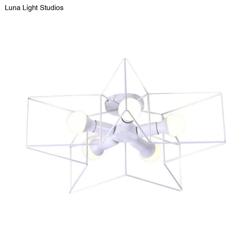 DecorBites™ DecorBites™ Stylish Star Cage Semi Flush Pendant Light with Metallic Shade - 5 Lights for Bedroom Ceiling Lighting (Black/White)