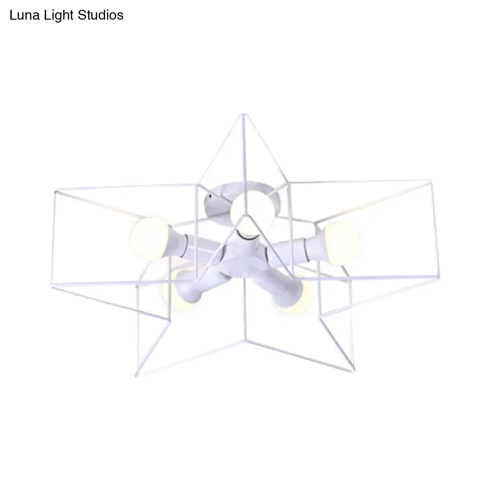 DecorBites™ DecorBites™ Stylish Star Cage Semi Flush Pendant Light with Metallic Shade - 5 Lights for Bedroom Ceiling Lighting (Black/White)