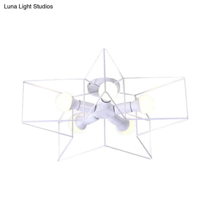 DecorBites™ DecorBites™ Stylish Star Cage Semi Flush Pendant Light with Metallic Shade - 5 Lights for Bedroom Ceiling Lighting (Black/White)