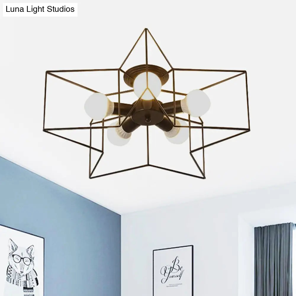 DecorBites™ DecorBites™ Stylish Star Cage Semi Flush Pendant Light with Metallic Shade - 5 Lights for Bedroom Ceiling Lighting (Black/White)