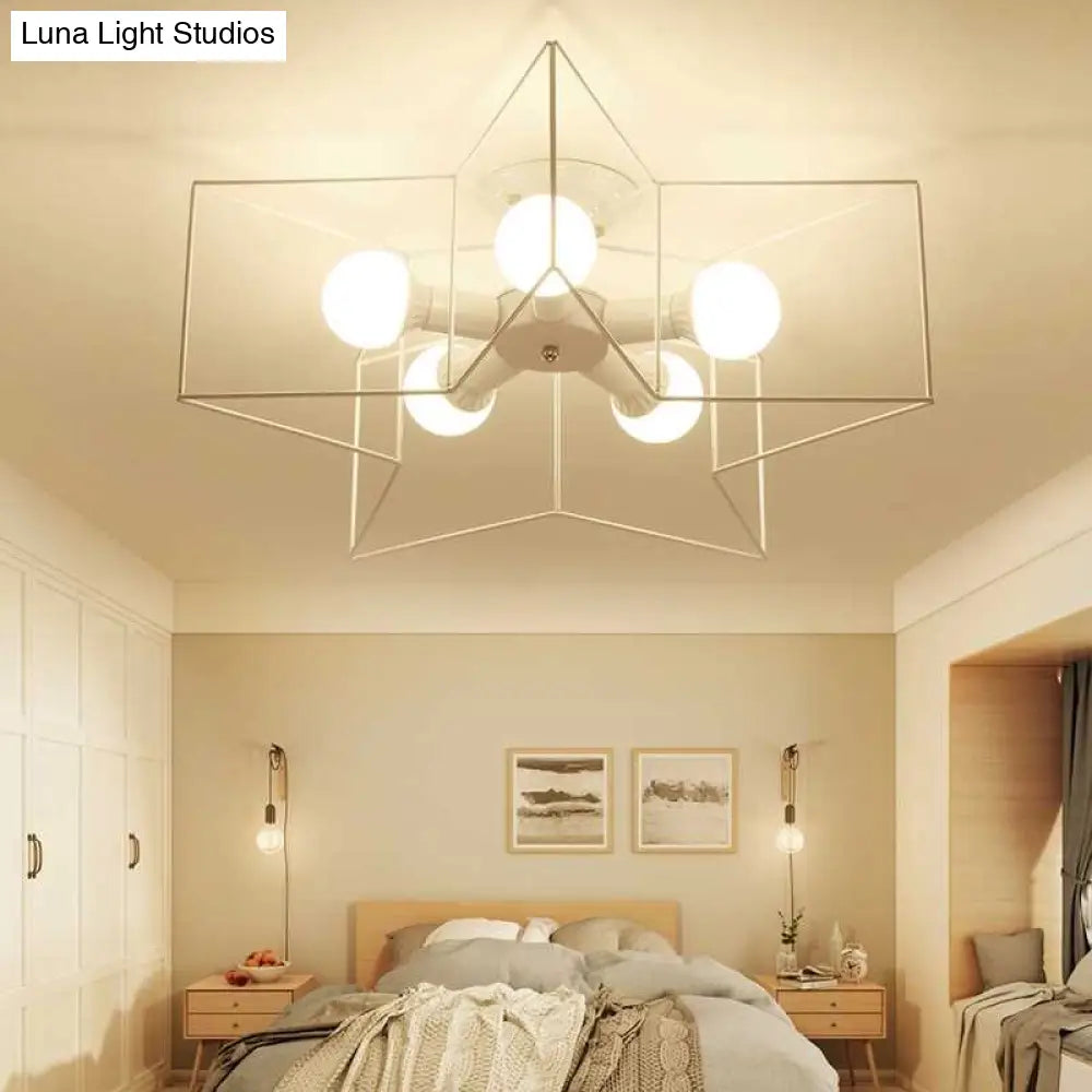 DecorBites™ DecorBites™ Stylish Star Cage Semi Flush Pendant Light with Metallic Shade - 5 Lights for Bedroom Ceiling Lighting (Black/White)