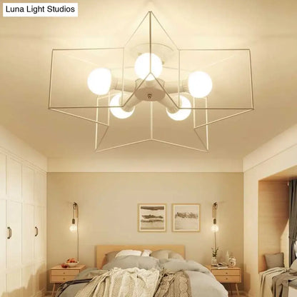DecorBites™ DecorBites™ Stylish Star Cage Semi Flush Pendant Light with Metallic Shade - 5 Lights for Bedroom Ceiling Lighting (Black/White)