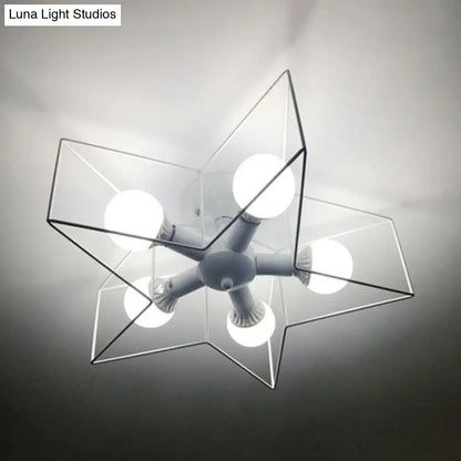 DecorBites™ DecorBites™ Stylish Star Cage Semi Flush Pendant Light with Metallic Shade - 5 Lights for Bedroom Ceiling Lighting (Black/White)