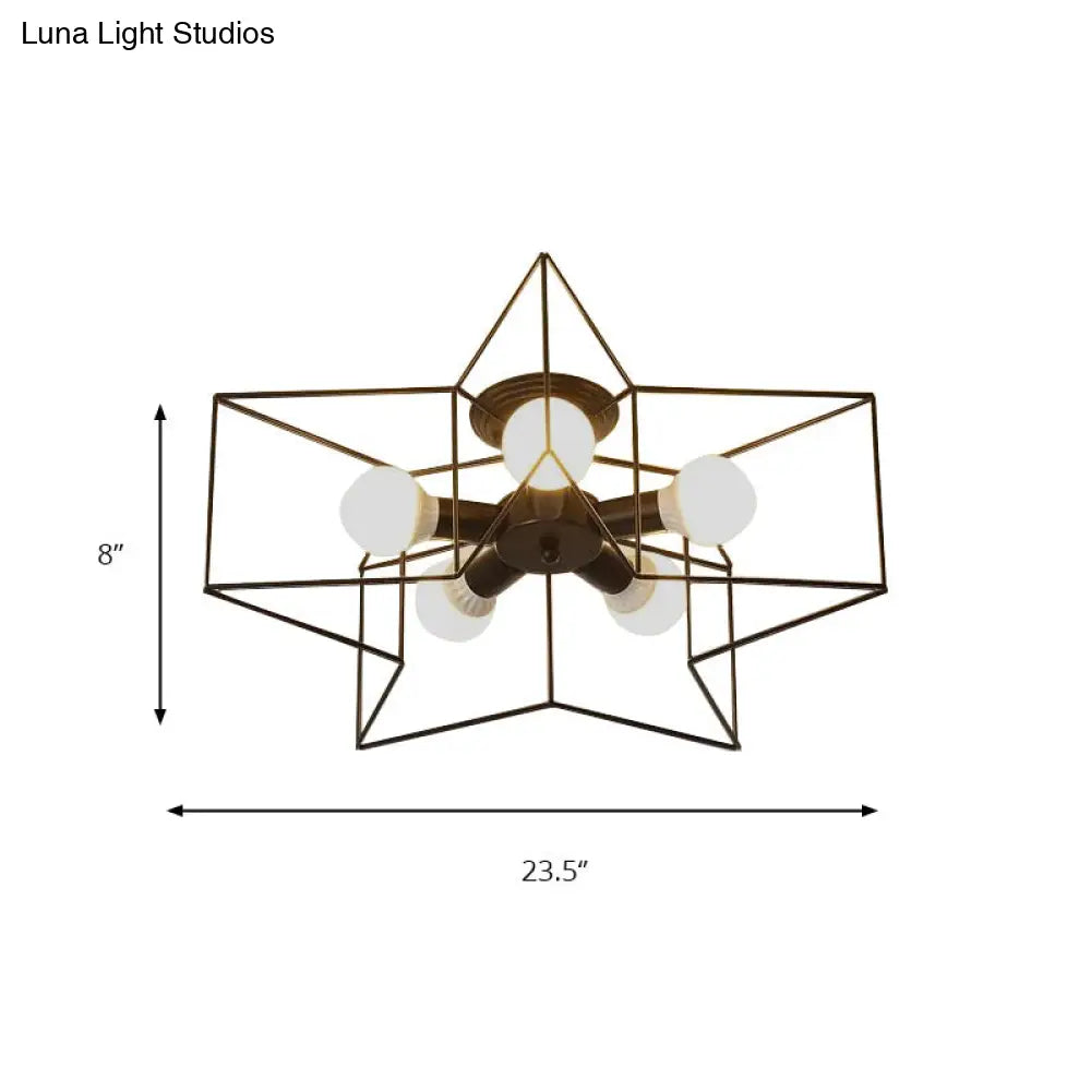 DecorBites™ DecorBites™ Stylish Star Cage Semi Flush Pendant Light with Metallic Shade - 5 Lights for Bedroom Ceiling Lighting (Black/White)