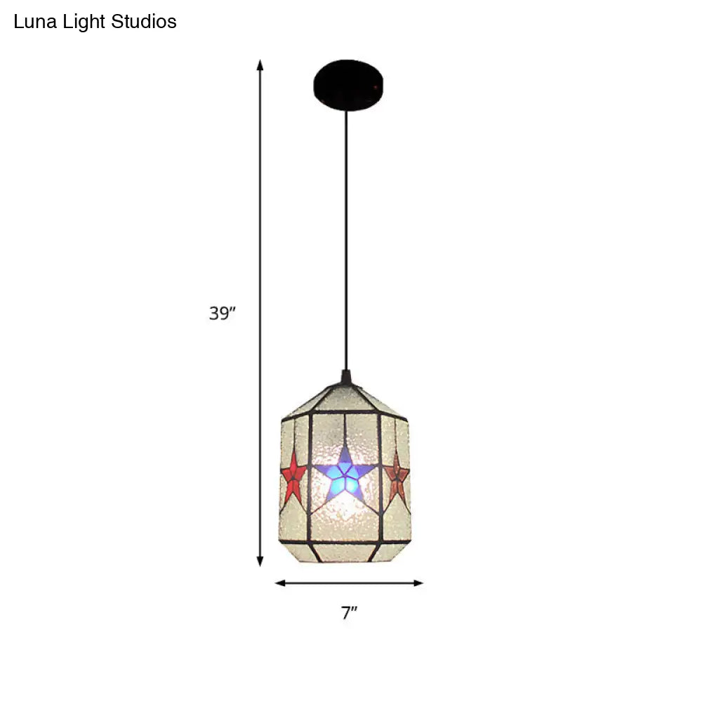 Stylish Star Design Pendant Ceiling Light - White/Clear Tiffany Art Glass, Stainless, 1-Light