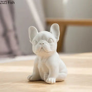 Stylized white matte french bulldog ceramic sculpture with smooth finish miniature figurine for living room decor