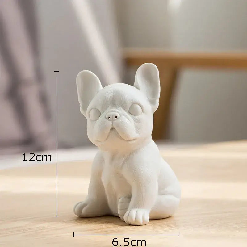 Stylized white matte french bulldog ceramic sculpture miniature figurine 12cm tall for living room decor
