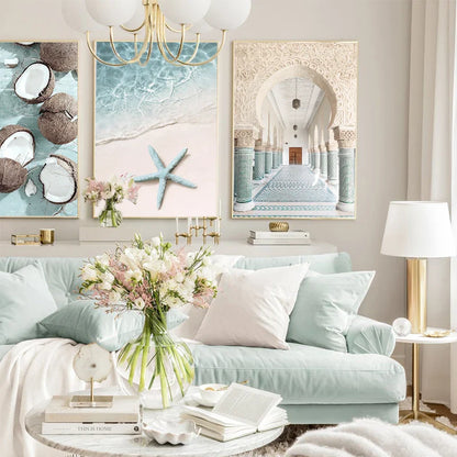 Summer Beach Seashell Canvas Wall Art - Posters