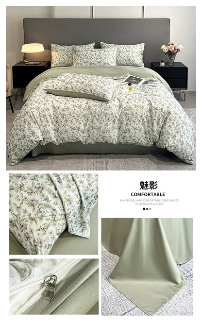 Summer Floral Satin Silk Duvet Cover Set