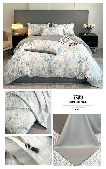 Summer Floral Satin Silk Duvet Cover Set