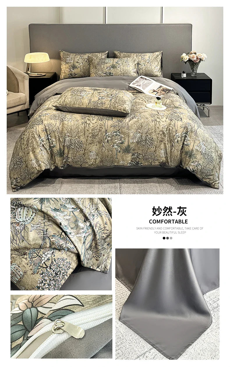 Summer Floral Satin Silk Duvet Cover Set