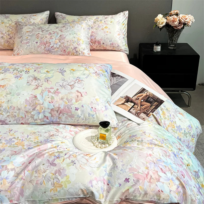 Summer Floral Satin Silk Duvet Cover Set