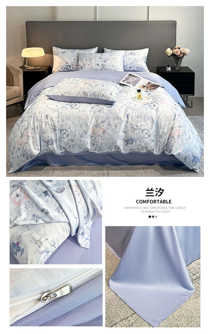 Summer Floral Satin Silk Duvet Cover Set