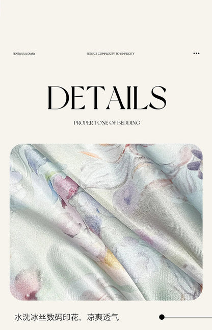 Summer Floral Satin Silk Duvet Cover Set