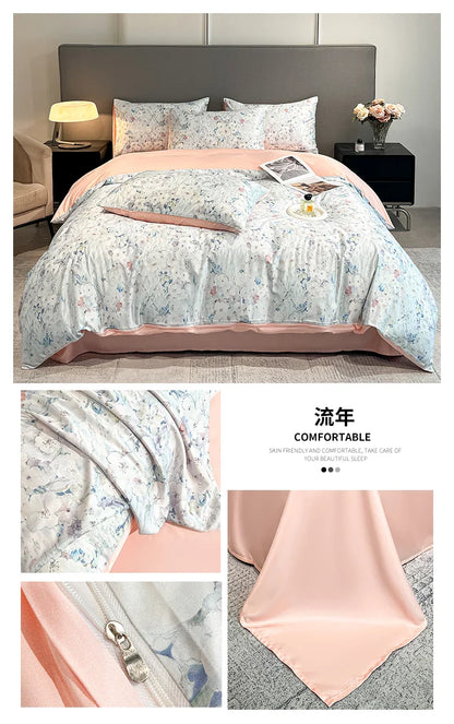 Summer Floral Satin Silk Duvet Cover Set