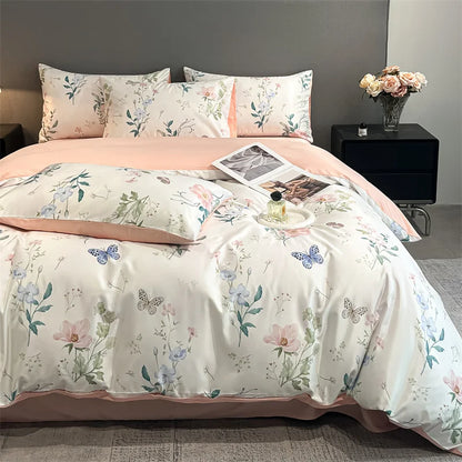 Summer Floral Satin Silk Duvet Cover Set - diemeng / King 3pcs