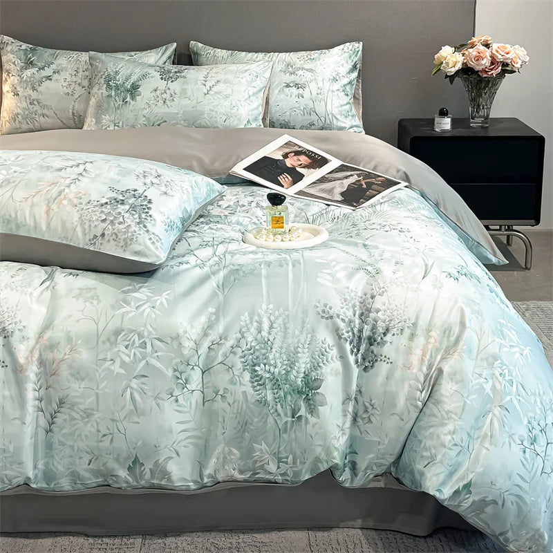 Summer Floral Satin Silk Duvet Cover Set - fuying / King 3pcs