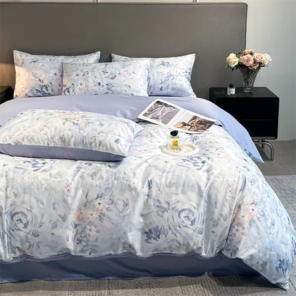 Summer Floral Satin Silk Duvet Cover Set - lanxi / King 3pcs