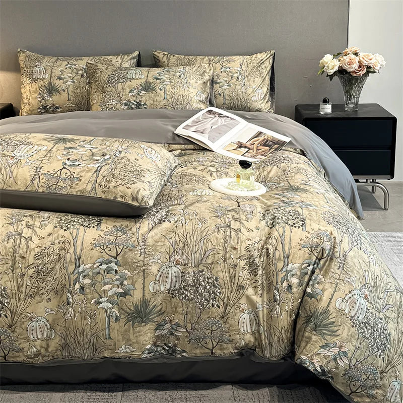 Summer Floral Satin Silk Duvet Cover Set - miaoranhui / King 3pcs