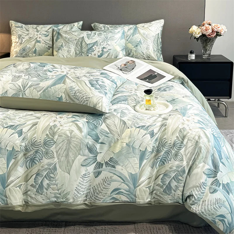 Summer Floral Satin Silk Duvet Cover Set - xiyue / King 3pcs