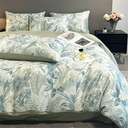 Summer Floral Satin Silk Duvet Cover Set - xiyue / King 3pcs