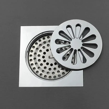 Silver decorbites brass square shower floor drain with petal-shaped brass square cover for kitchen and bathroom use