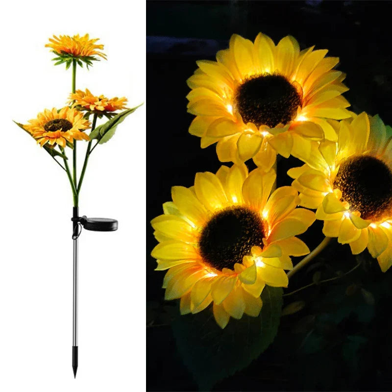 Sunflower Solar Garden Lights for Outdoor Decor - Lawn-006-3heads