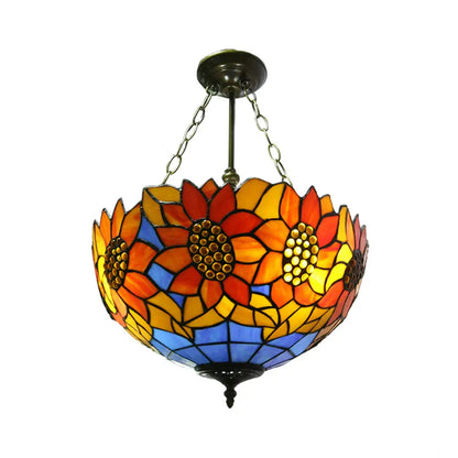 DecorBites™ DecorBites™ Sunflower Stained Glass Semi Flush Mount in Orange/Yellow - Perfect for Living Room!