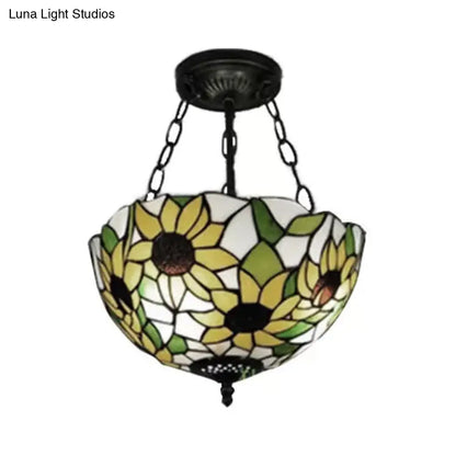 DecorBites™ DecorBites™ Sunflower Tiffany Ceiling Light with Stained Glass Shade
