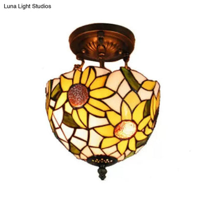 DecorBites™ DecorBites™ Sunflower Tiffany Ceiling Light with Stained Glass Shade
