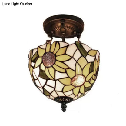 DecorBites™ DecorBites™ Sunflower Tiffany Ceiling Light with Stained Glass Shade