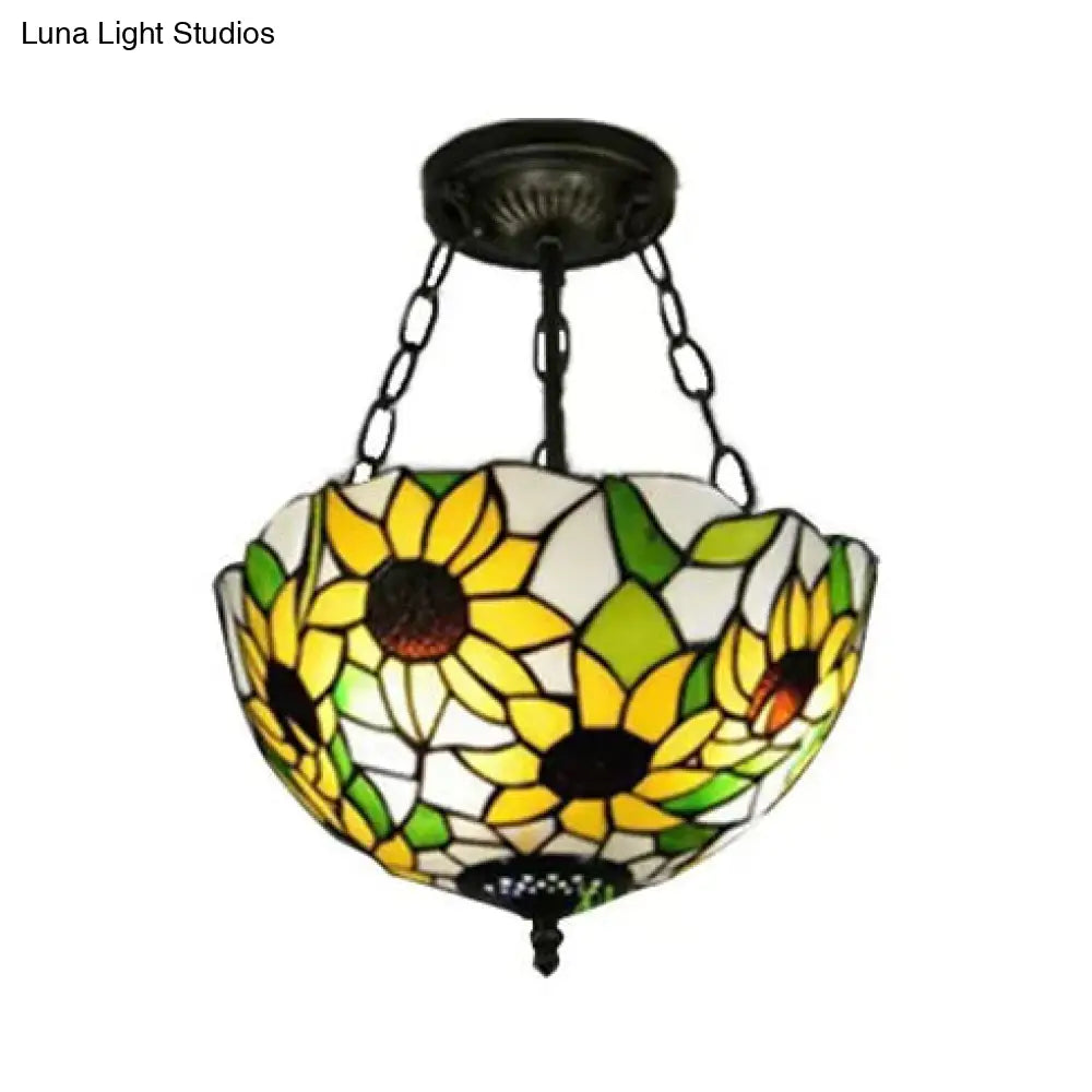 DecorBites™ DecorBites™ Sunflower Tiffany Ceiling Light with Stained Glass Shade