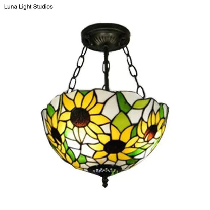 DecorBites™ DecorBites™ Sunflower Tiffany Ceiling Light with Stained Glass Shade