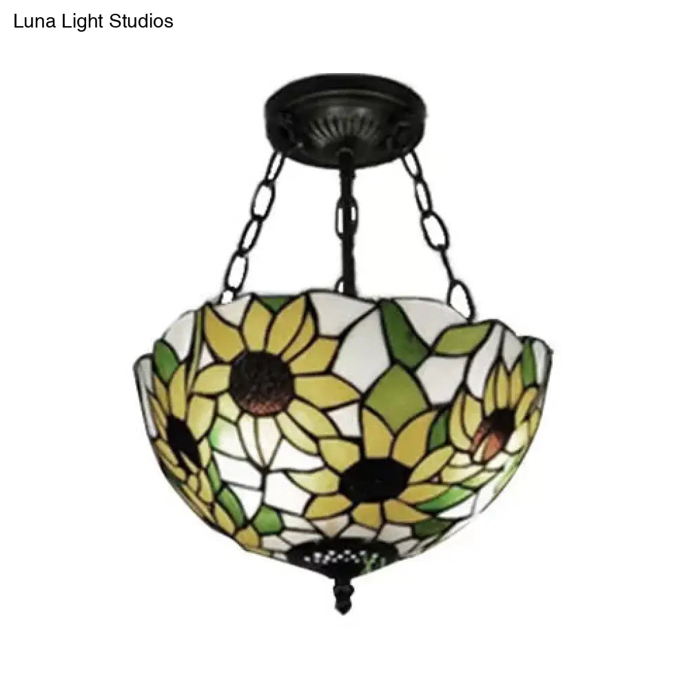 DecorBites™ DecorBites™ Sunflower Tiffany Ceiling Light with Stained Glass Shade