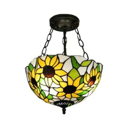 DecorBites™ DecorBites™ Sunflower Tiffany Ceiling Light with Stained Glass Shade