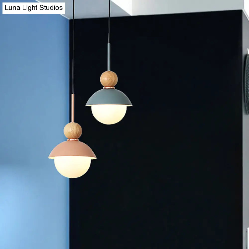 Sunny Doll Hanging Light Macaron Metallic Suspension Lamp - 1 Bulb in Pink/Light Blue for Dining Room