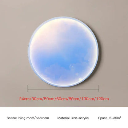 Sunset ocean circular ring sky blue wall lamp with soft blue and white gradient made of iron and acrylic for bedroom