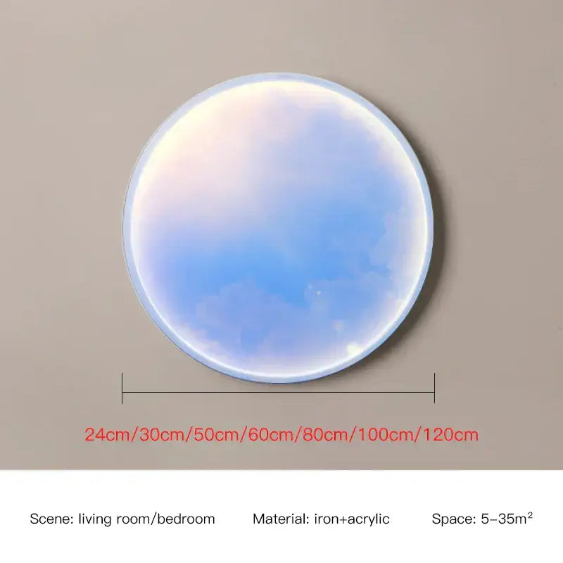 Sunset ocean circular ring sky blue wall lamp with soft blue and white gradient made of iron and acrylic for bedroom