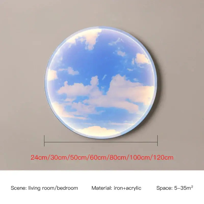 Circular ring wall lamp with sky blue printed sky design and iron frame for bedroom lighting