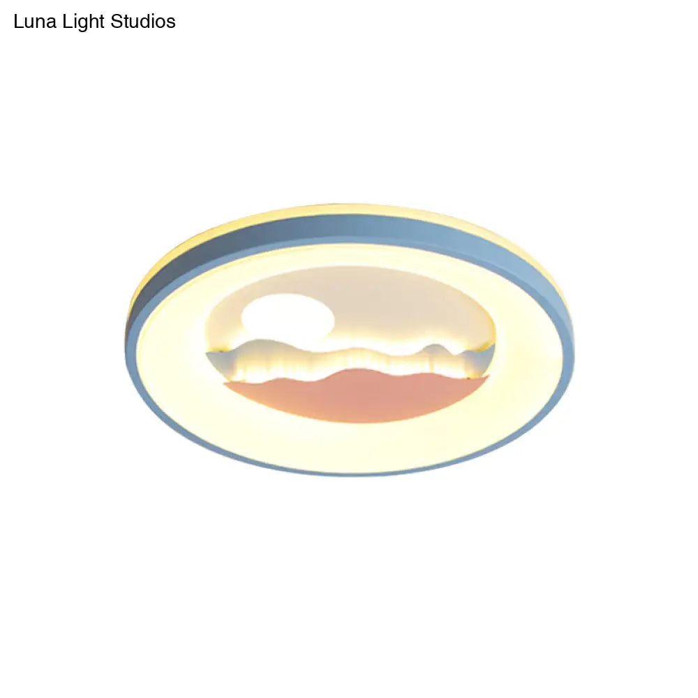 DecorBites™ DecorBites™ Sunset Round Acrylic Flush Light Fixture with Nordic LED Pink/Blue Flush Mount for Child's Bedroom