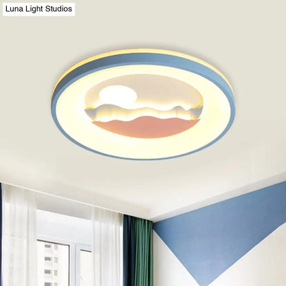 DecorBites™ DecorBites™ Sunset Round Acrylic Flush Light Fixture with Nordic LED Pink/Blue Flush Mount for Child's Bedroom