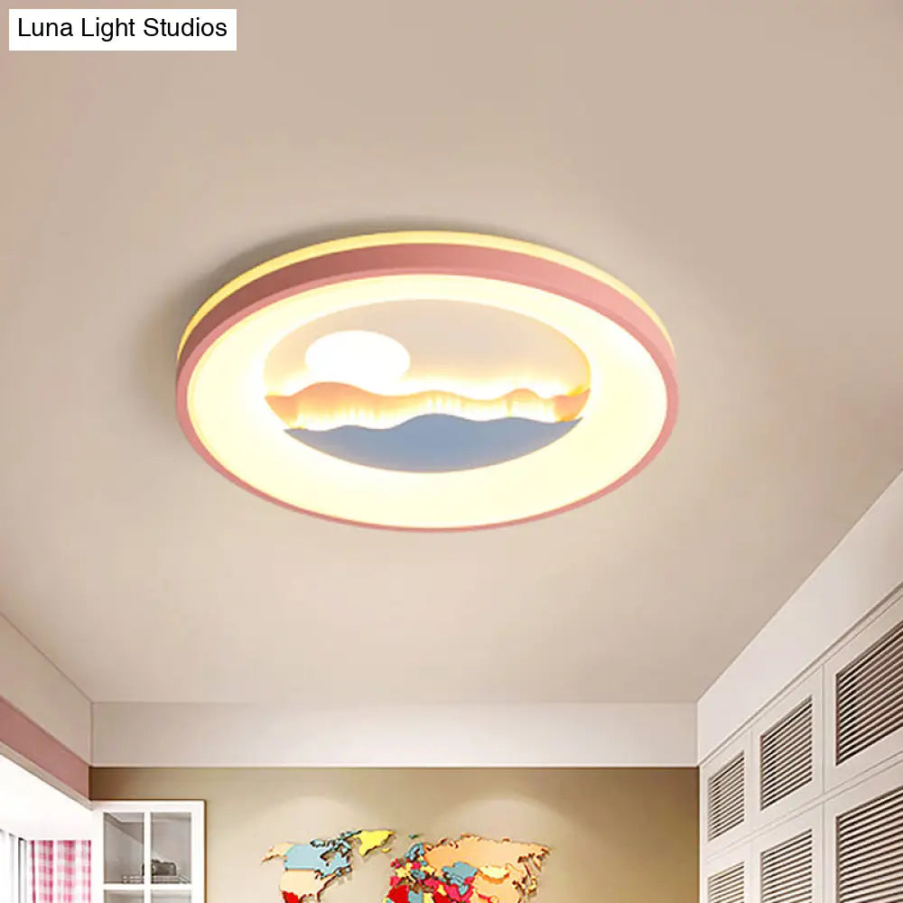 DecorBites™ DecorBites™ Sunset Round Acrylic Flush Light Fixture with Nordic LED Pink/Blue Flush Mount for Child's Bedroom