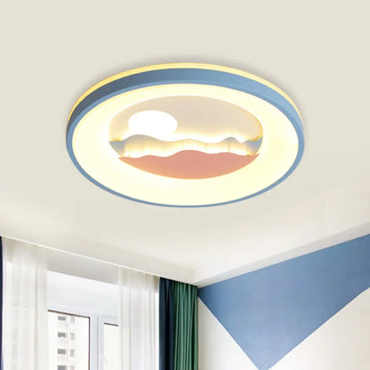 DecorBites™ DecorBites™ Sunset Round Acrylic Flush Light Fixture with Nordic LED Pink/Blue Flush Mount for Child's Bedroom