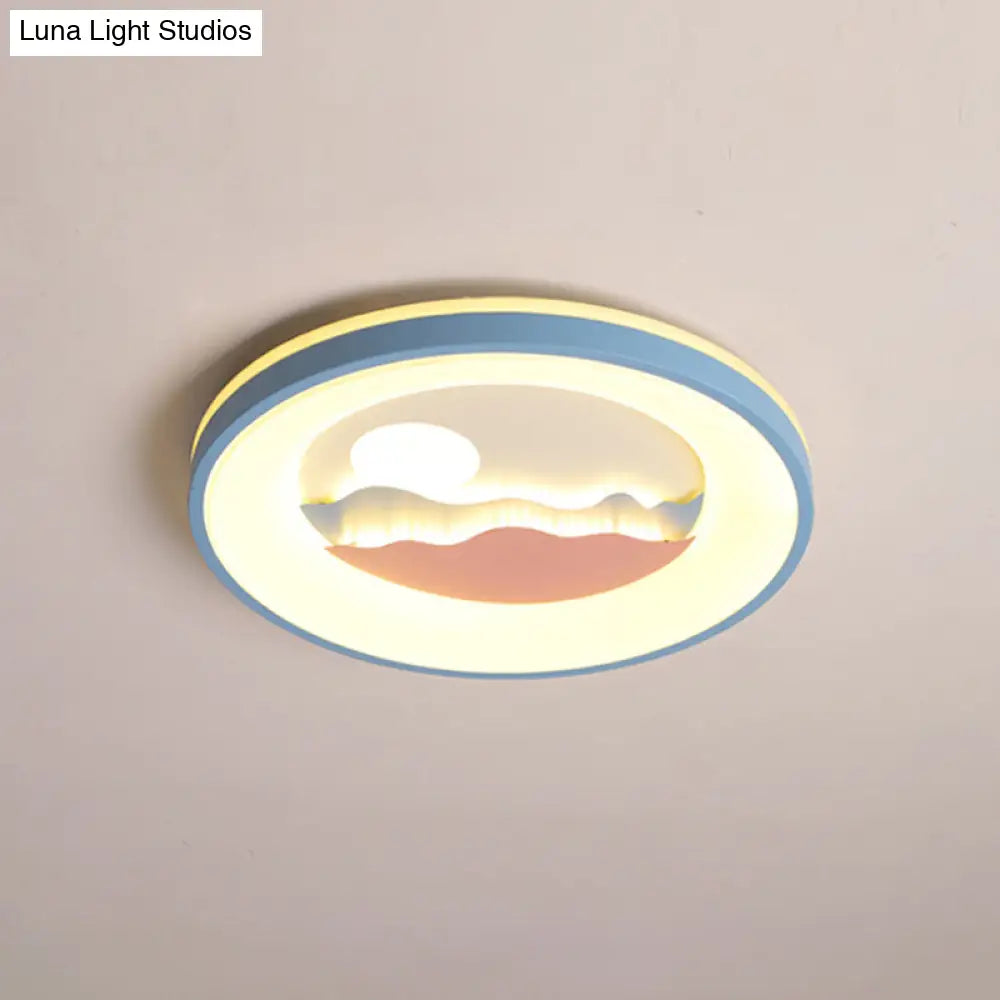 DecorBites™ DecorBites™ Sunset Round Acrylic Flush Light Fixture with Nordic LED Pink/Blue Flush Mount for Child's Bedroom