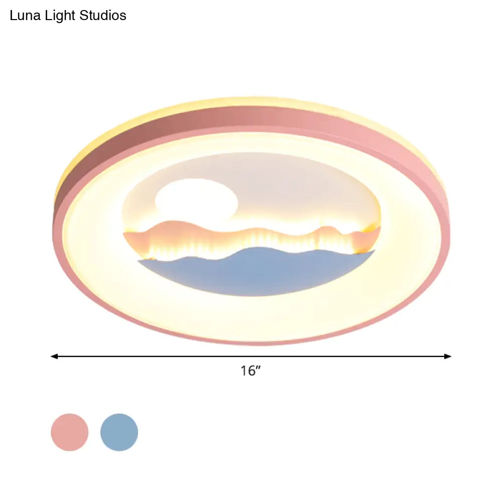 DecorBites™ DecorBites™ Sunset Round Acrylic Flush Light Fixture with Nordic LED Pink/Blue Flush Mount for Child's Bedroom