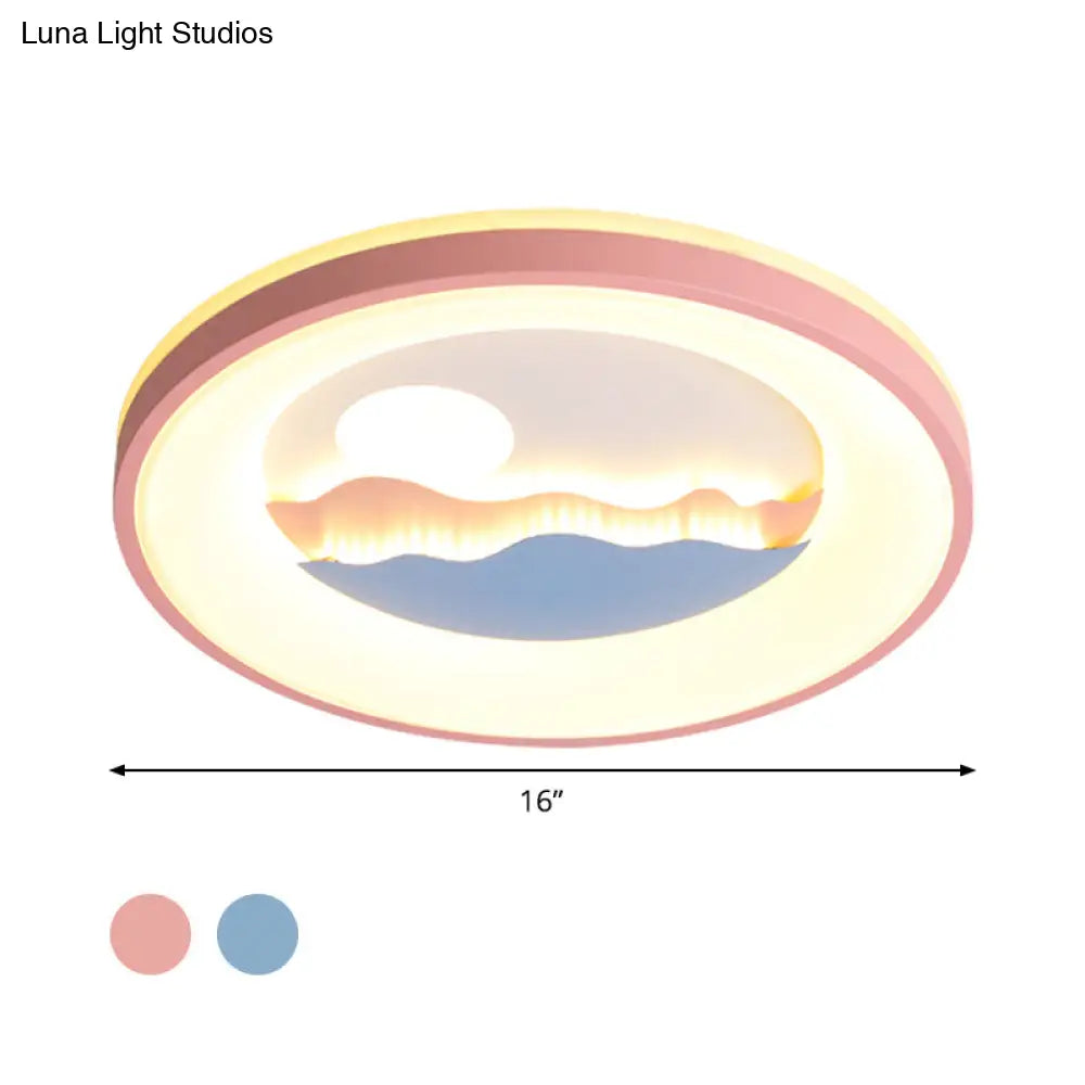 DecorBites™ DecorBites™ Sunset Round Acrylic Flush Light Fixture with Nordic LED Pink/Blue Flush Mount for Child's Bedroom